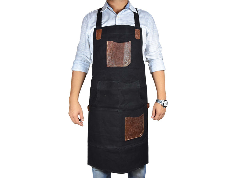 Turin Leather Canvas Apron - Raven Black