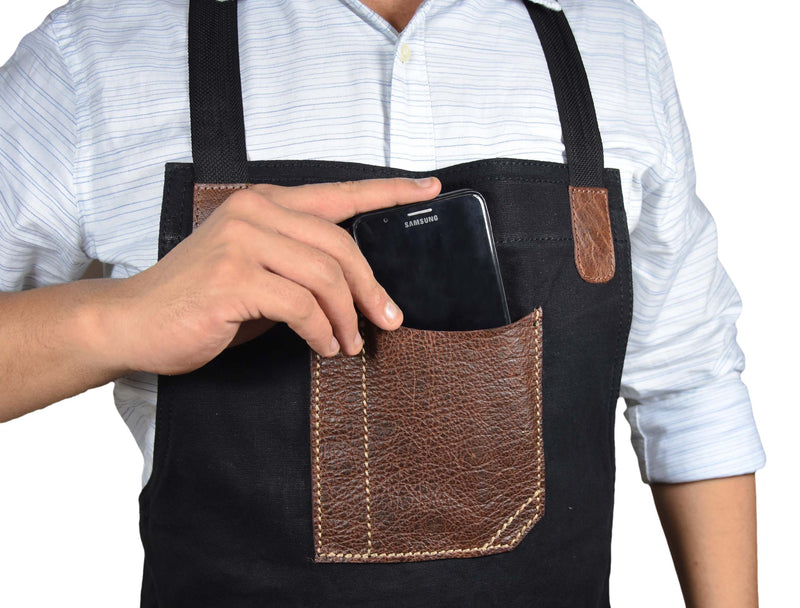 Turin Leather Canvas Apron - Raven Black