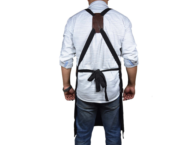Turin Leather Canvas Apron - Raven Black