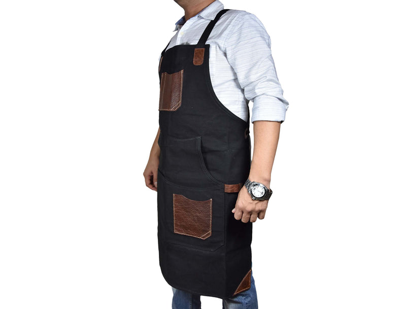 Turin Leather Canvas Apron - Raven Black