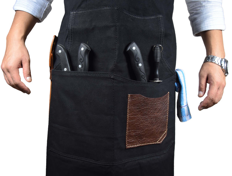 Turin Leather Canvas Apron - Raven Black