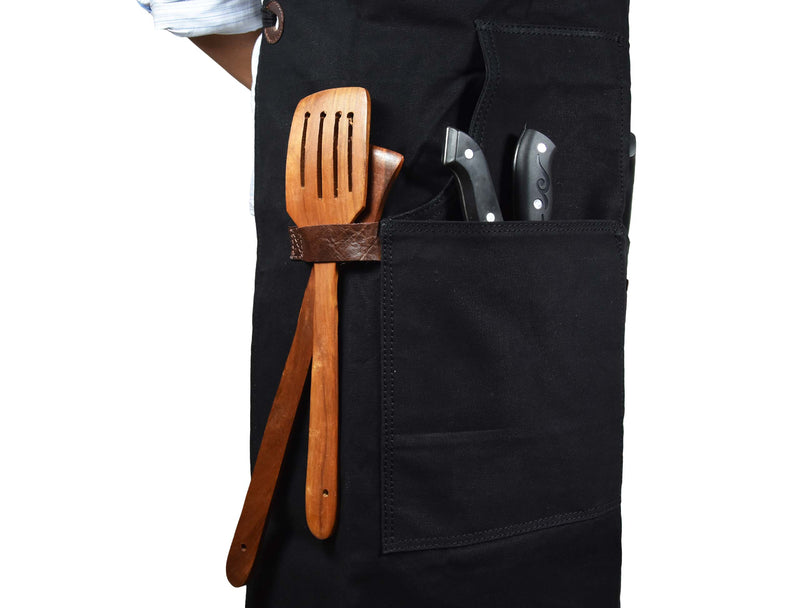 Turin Leather Canvas Apron - Raven Black