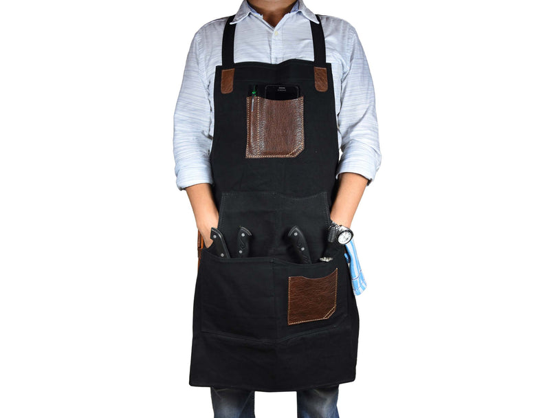 Turin Leather Canvas Apron - Raven Black