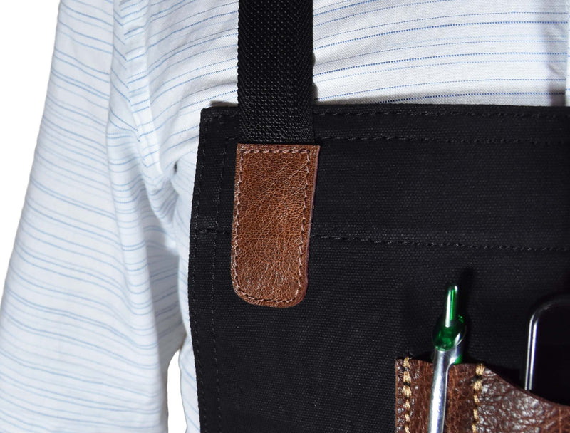 Turin Leather Canvas Apron - Raven Black