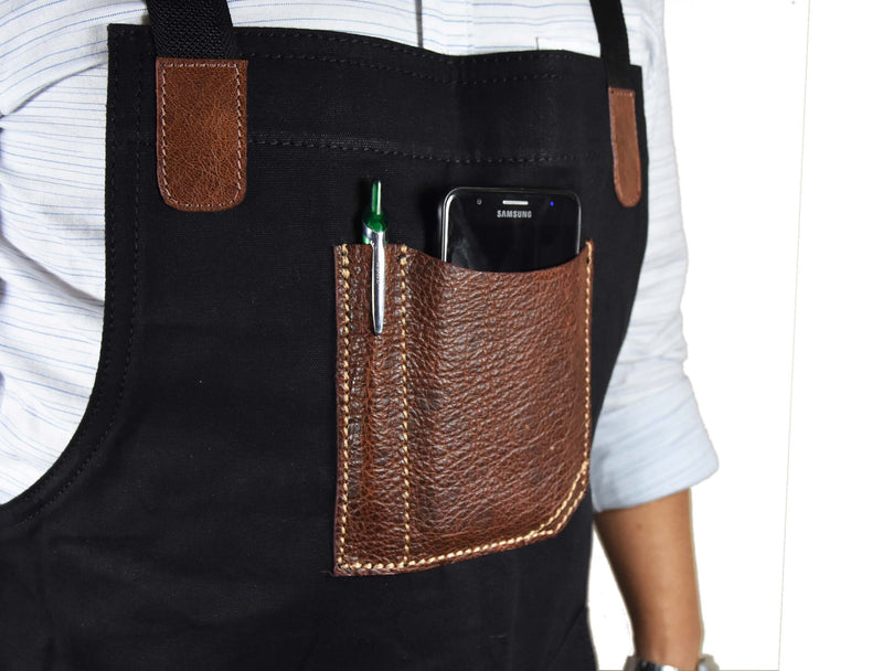 Turin Leather Canvas Apron - Raven Black