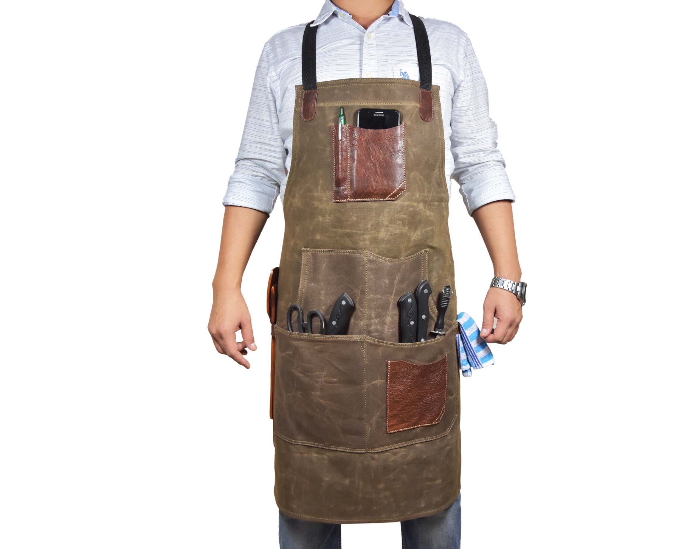 Leather Canvas Apron - Seaweed Green
