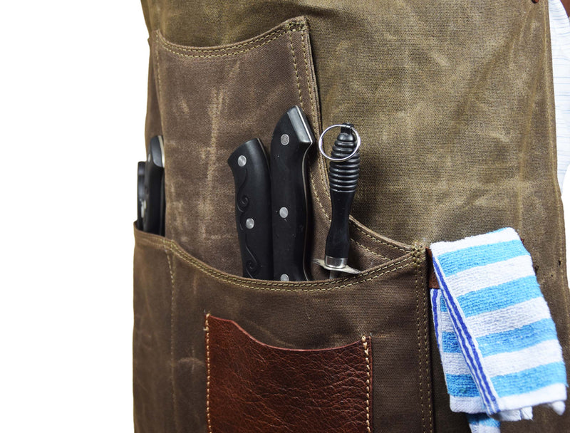 Leather Canvas Apron - Seaweed Green