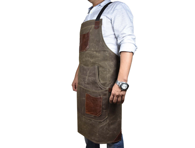 Leather Canvas Apron - Seaweed Green