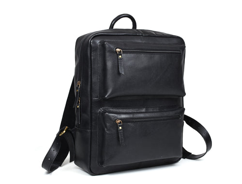 Tolredo Leather Travel Backpack - Raven Black