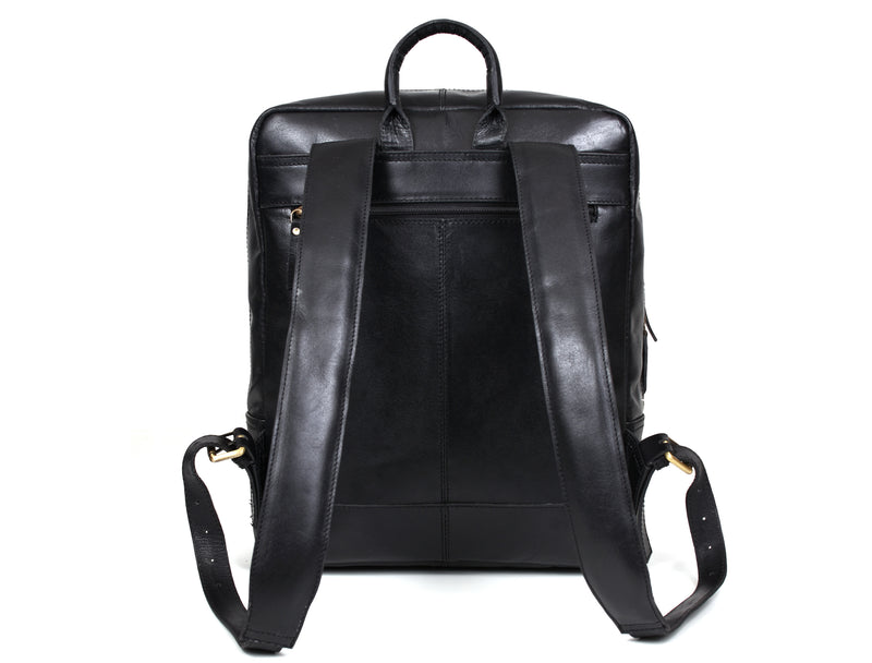 Tolredo Leather Travel Backpack - Raven Black