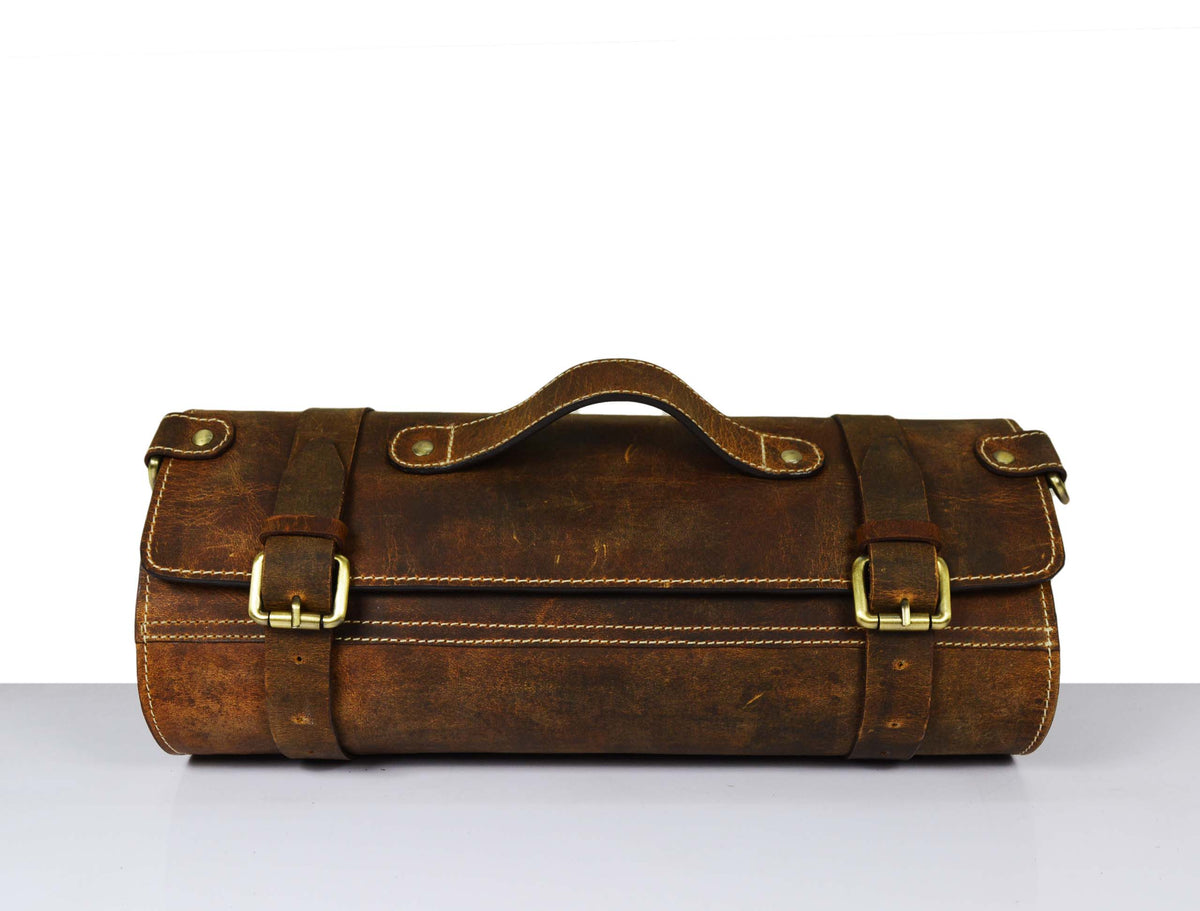 Laredo Leather Chef Knife Roll 15 Slot - Caramel Brown