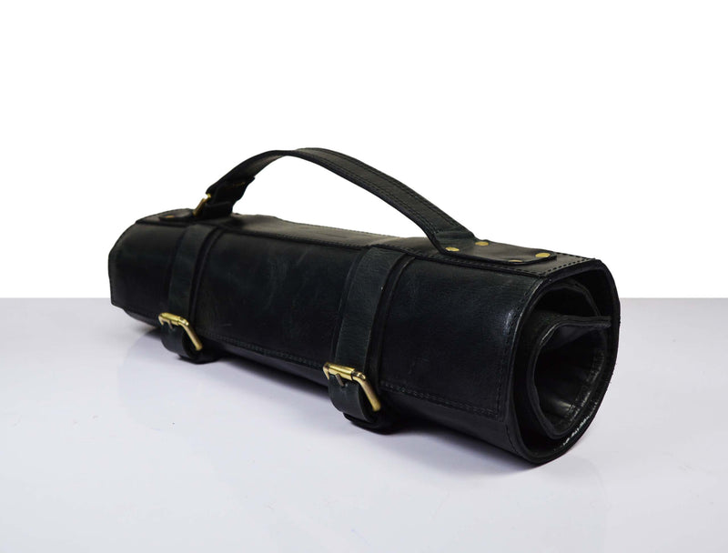 Yonkers Leather Chef Knife Roll 8 Slot - Raven Black
