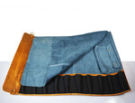 Leather Chef Knife Roll With Blue Suede Pouch 10 Slot - Tawny Brown