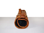 Leather Chef Knife Roll With Blue Suede Pouch 10 Slot - Tawny Brown