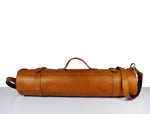 Leather Chef Knife Roll With Blue Suede Pouch 10 Slot - Tawny Brown
