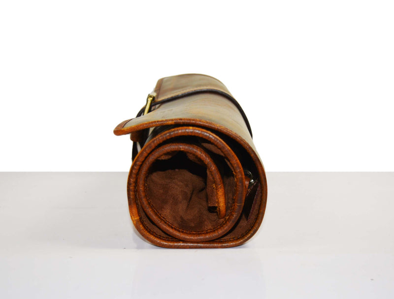 Irvine Leather Knife Roll Bag - Walnut Brown