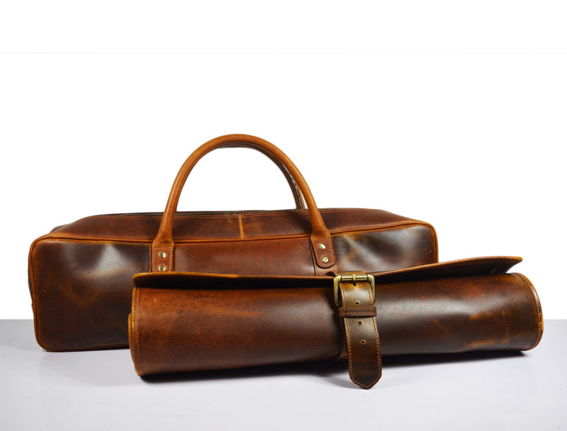 Irvine Leather Knife Roll Bag - Walnut Brown