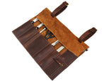 Amarillo Leather Chef Knife Roll 7 Slot -  Cinnamon Brown