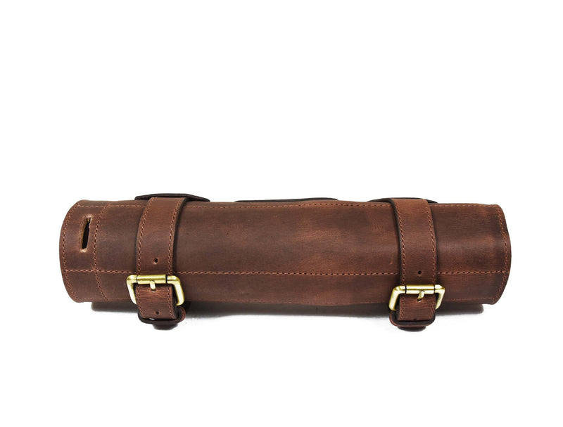 Amarillo Leather Chef Knife Roll 7 Slot -  Cinnamon Brown