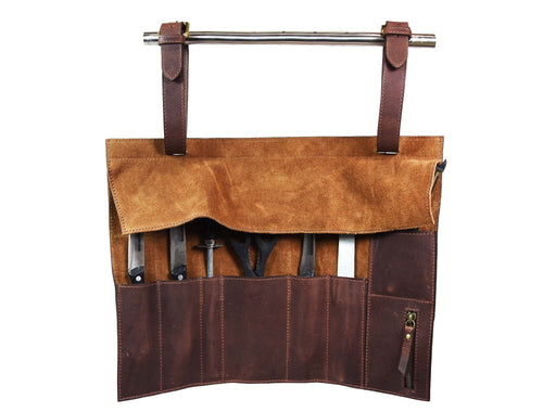 Amarillo Leather Chef Knife Roll 7 Slot -  Cinnamon Brown