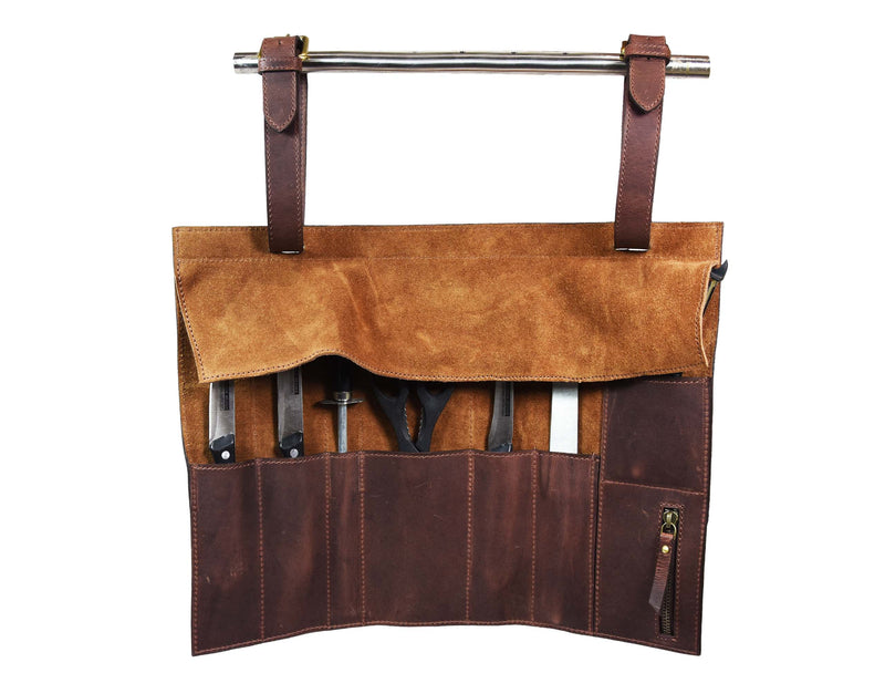 Amarillo Leather Chef Knife Roll 7 Slot -  Cinnamon Brown
