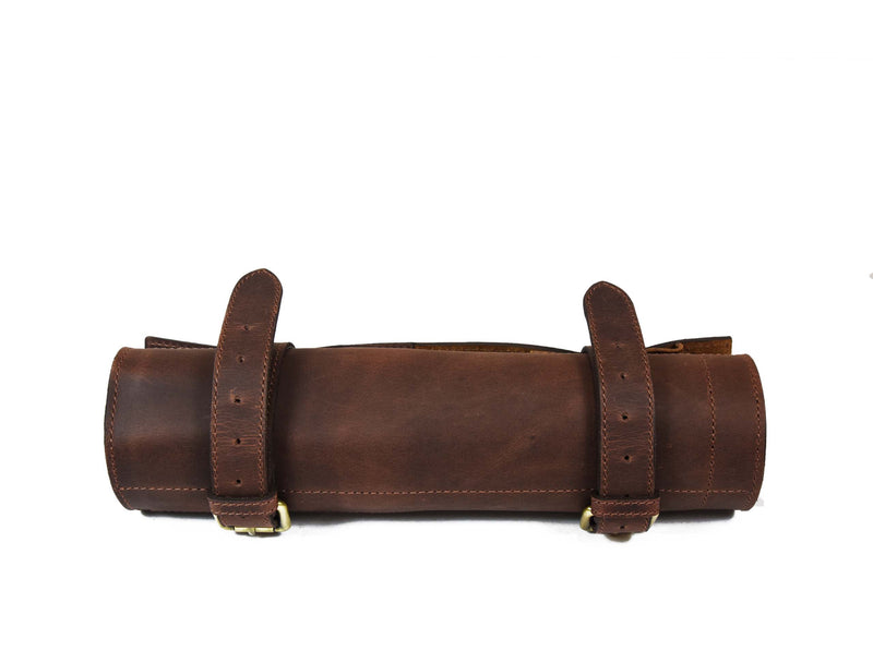 Amarillo Leather Chef Knife Roll 7 Slot -  Cinnamon Brown