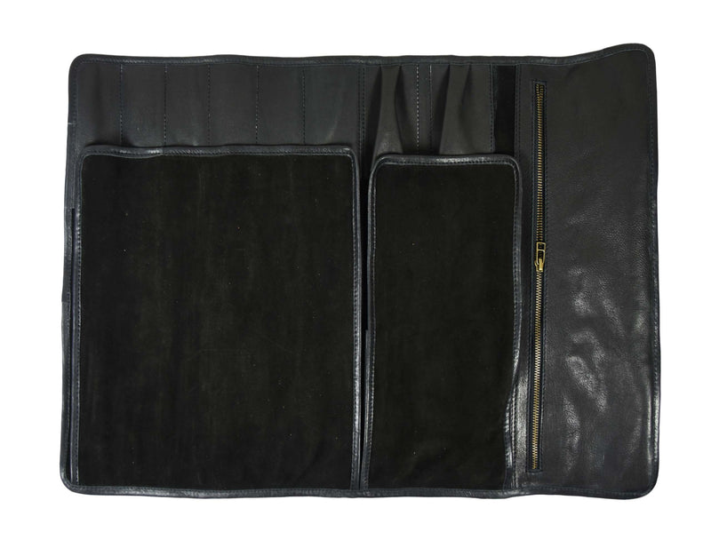 Peoria Leather Knife Roll 8 Slot - Raven Black