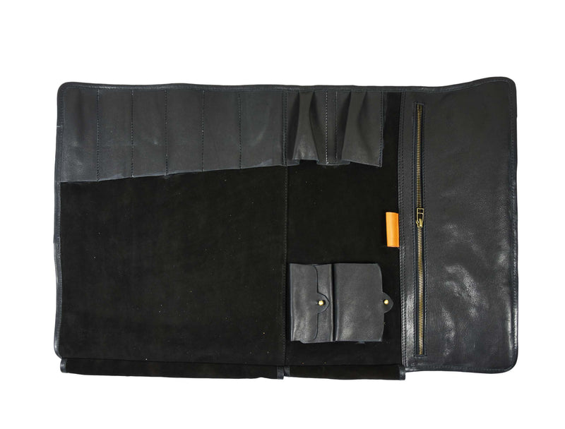 Peoria Leather Knife Roll 8 Slot - Raven Black