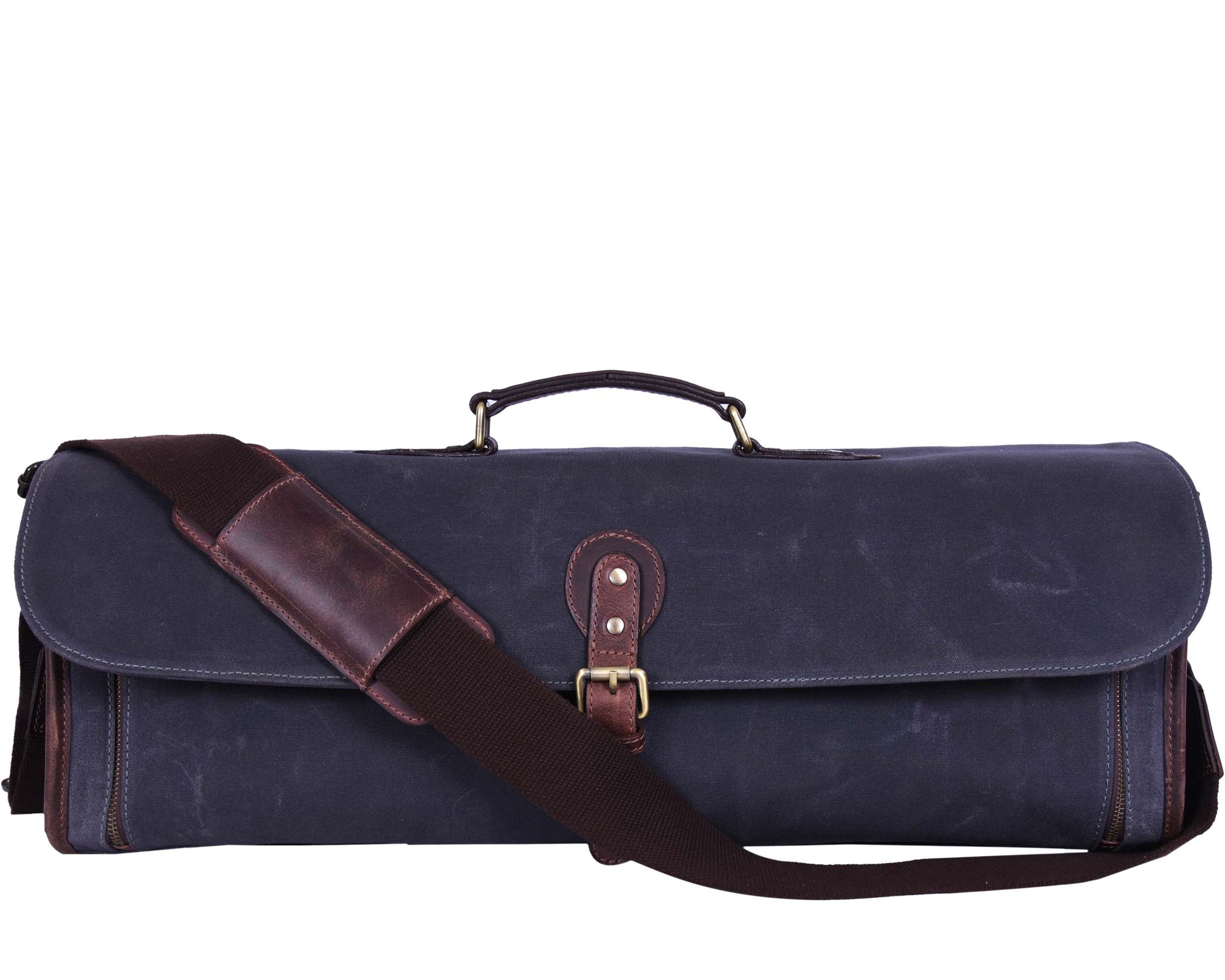 Wisconsin Leather Canvas Chef Knife Roll With Case 11 Slot -  Gray