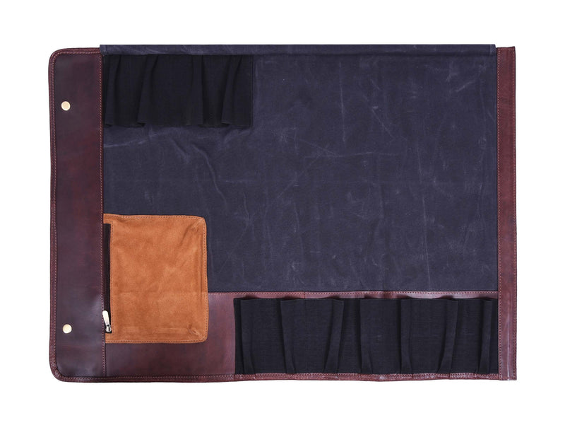 Wisconsin Leather Canvas Chef Knife Roll With Case 11 Slot -  Gray