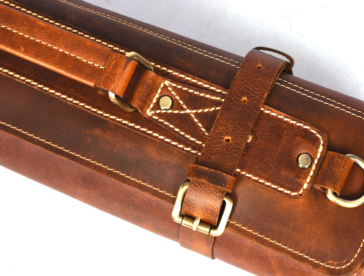 Aurora Leather Knife Roll 10 Slot - Stress Brown