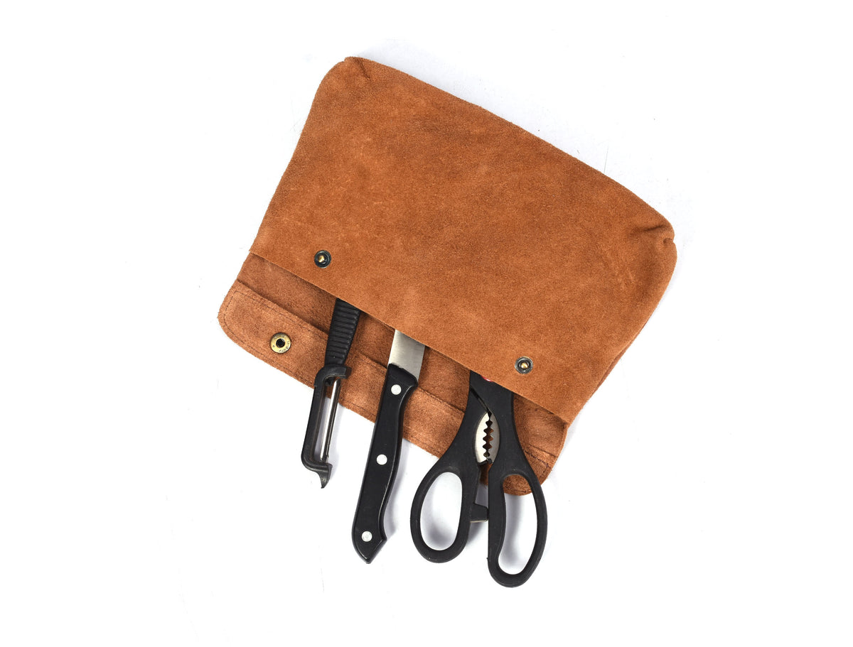 Aurora Leather Knife Roll 10 Slot - Stress Brown