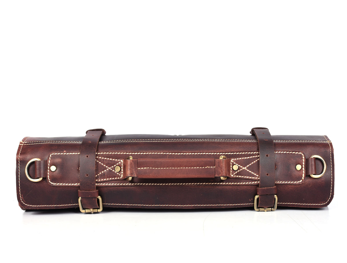 Bend Leather Chef Knife Roll 10 Slot - Walnut Brown