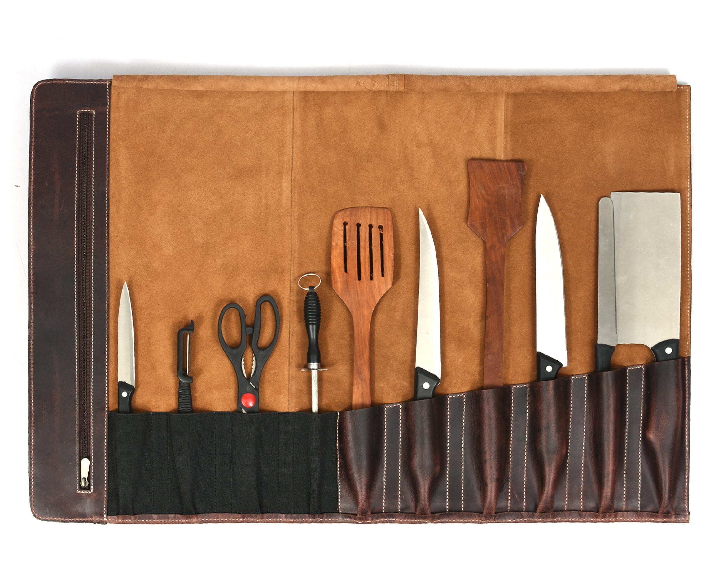 Arizona Leather Knife Roll 10 Slot - Walnut Brown