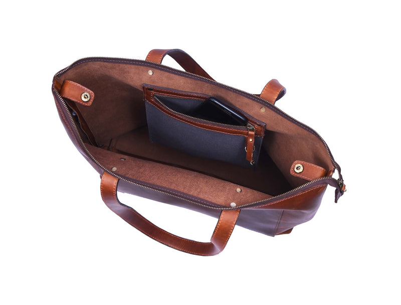 Leather Travel Tote Bag Combo - Walnut Brown