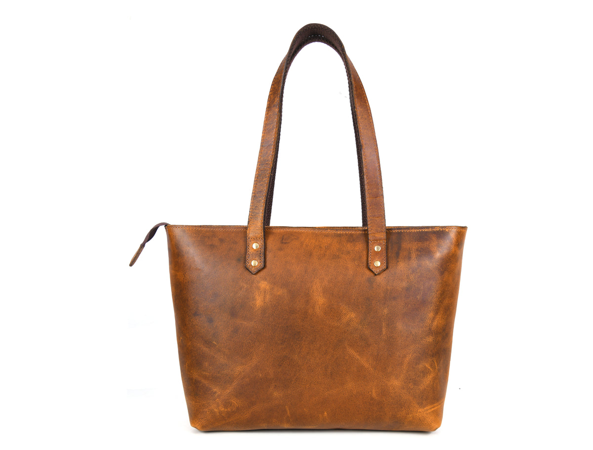 Leather Myra Tote Bag - Tan Brown