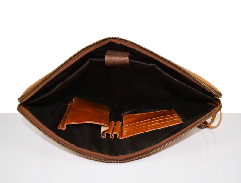 Colorado Leather Sleeve Clutch - Caramel
