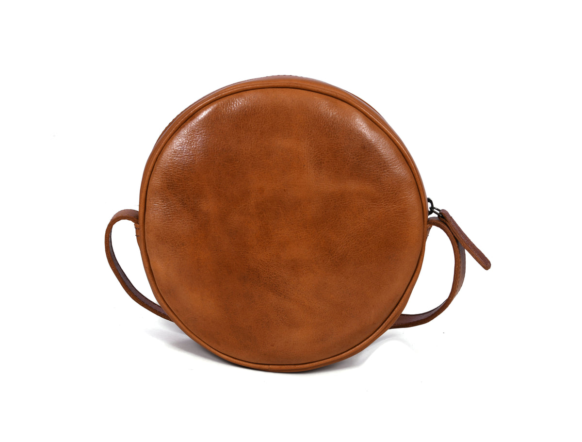 Leather Crossbody Purse with Gypsy stones | Round Leather Crossbody bag