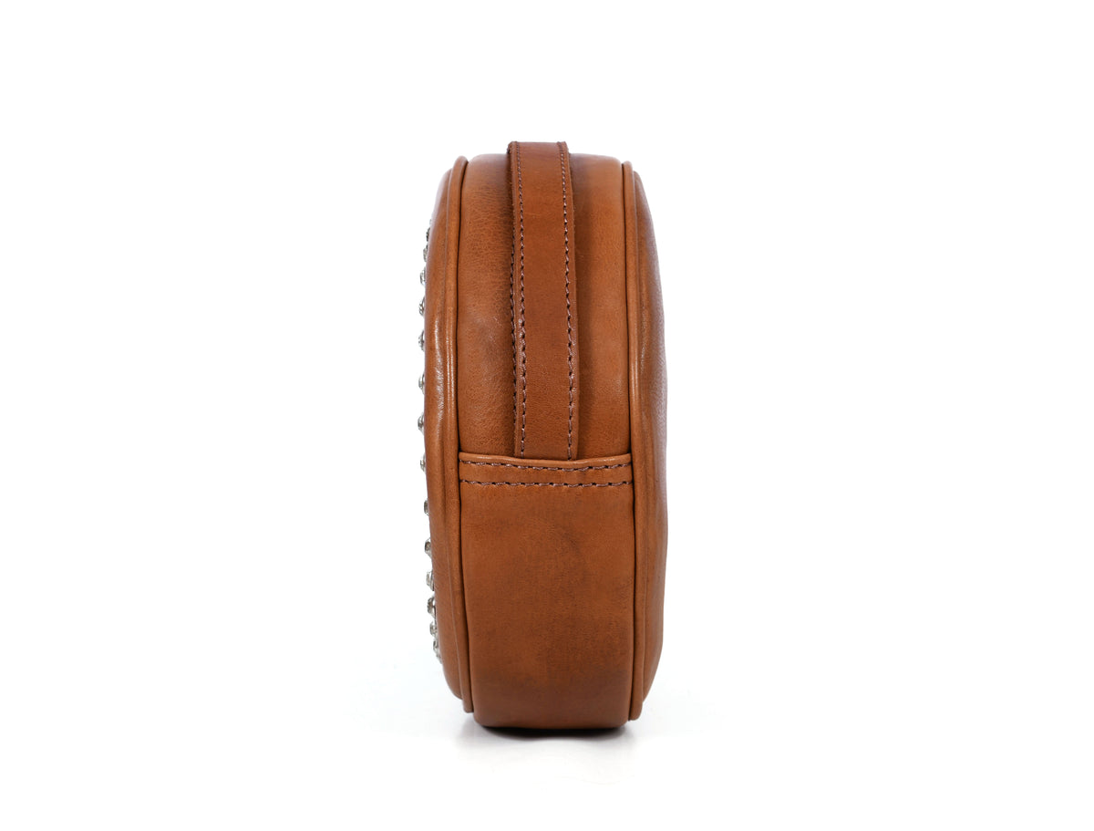 Leather Crossbody Purse with Gypsy stones | Round Leather Crossbody bag