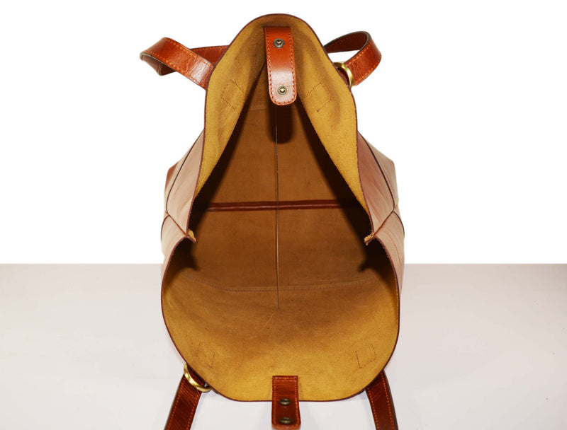 Leather Tall Tote HandBag - Stressed Brown