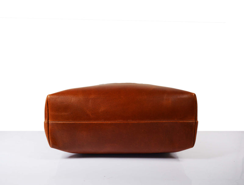 Leather Tall Tote HandBag - Stressed Brown