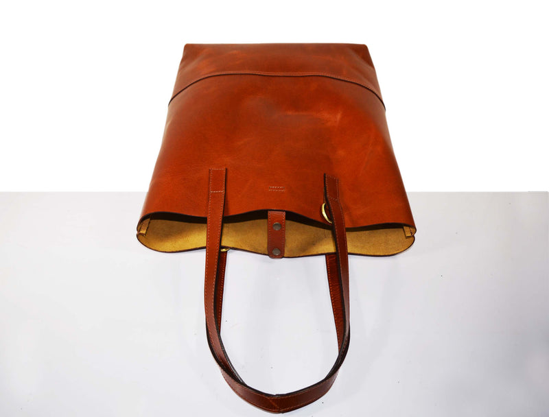 Leather Tall Tote HandBag - Stressed Brown