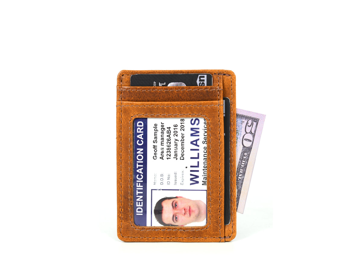 Peoria Leather RFID Blocking Minimalist Wallets - Tawny Brown