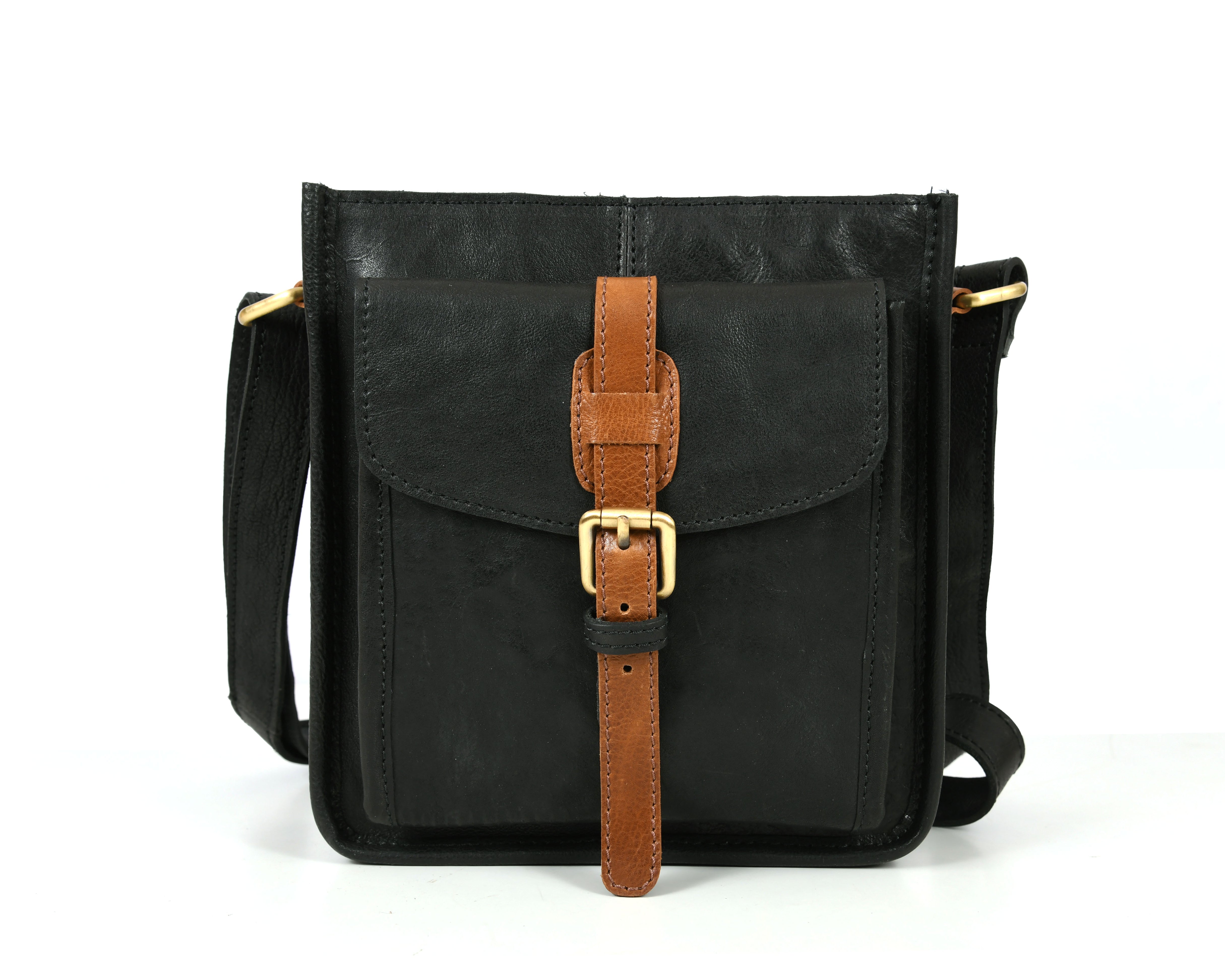 Leather Flight Crossbody Bag - Raven Black