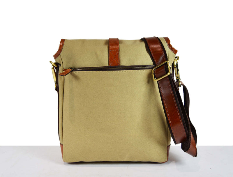 Visalia Leather Canvas Messenger Bag - Beige