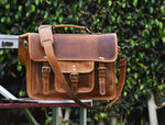 Fresno Leather Portfolio Bag - Caramel Brown.