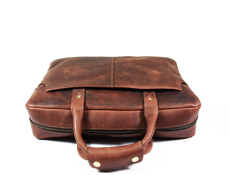 Clovis Leather Briefcase - Walnut Brown
