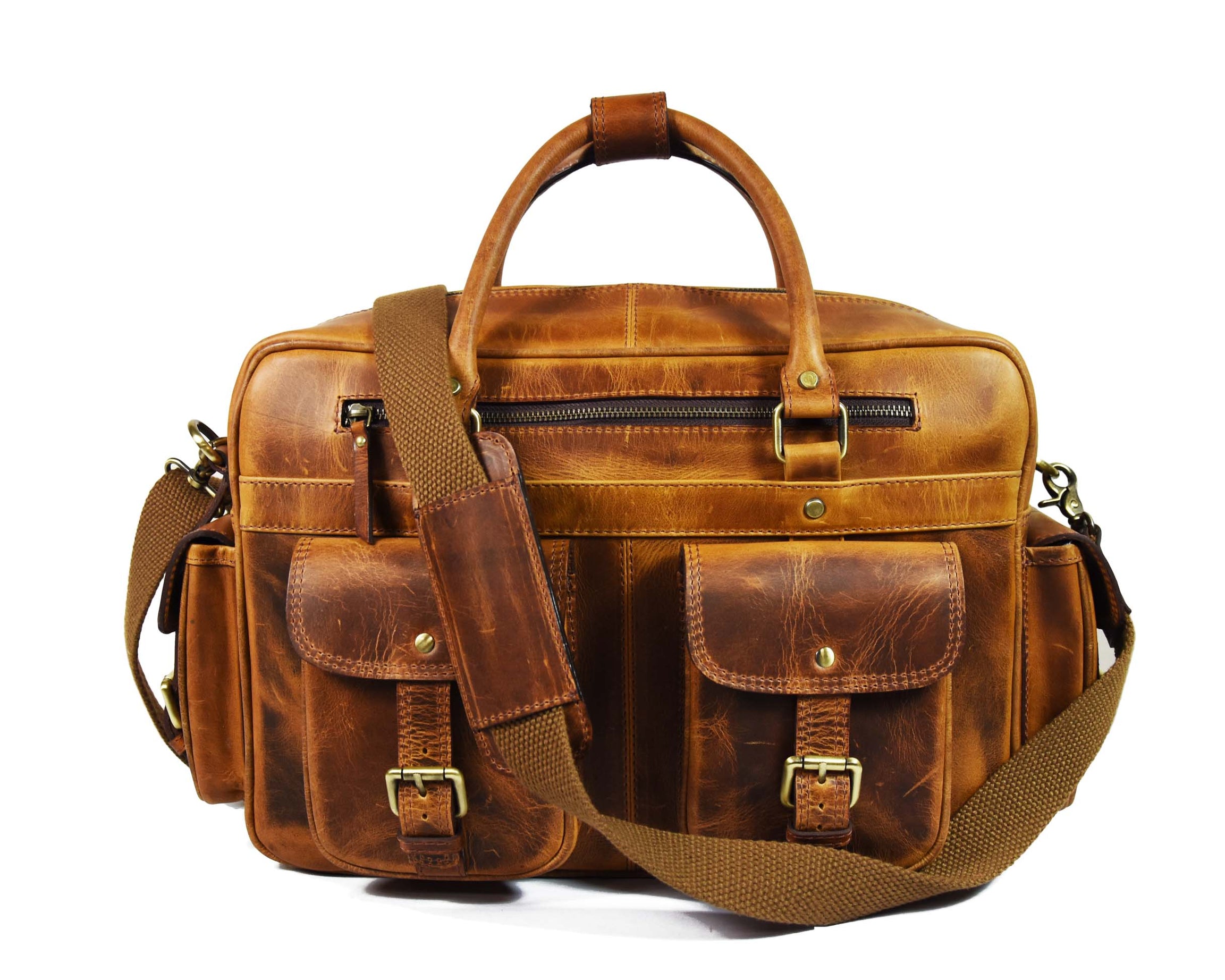 Leather Portfolio Bag - Caramel Brown
