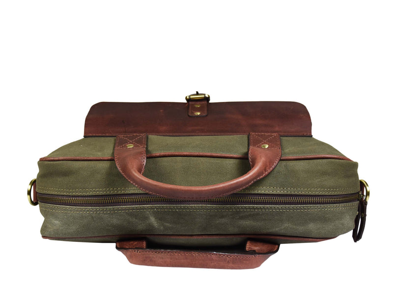 Leather 15" Canvas Briefcase Bag Seaweed Green (PB-154)