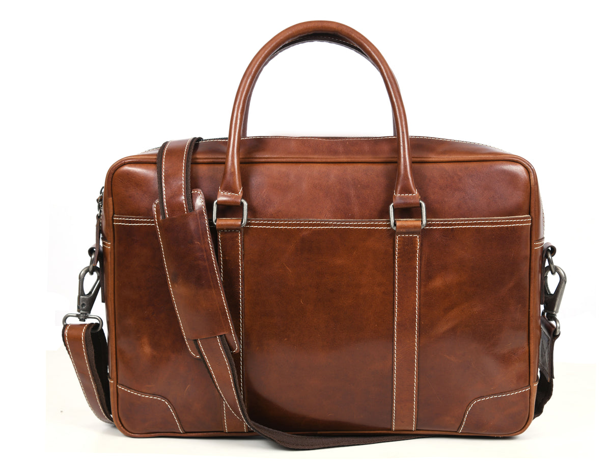 Hayward 17" Leather Office Bag - Cinnamon Tan